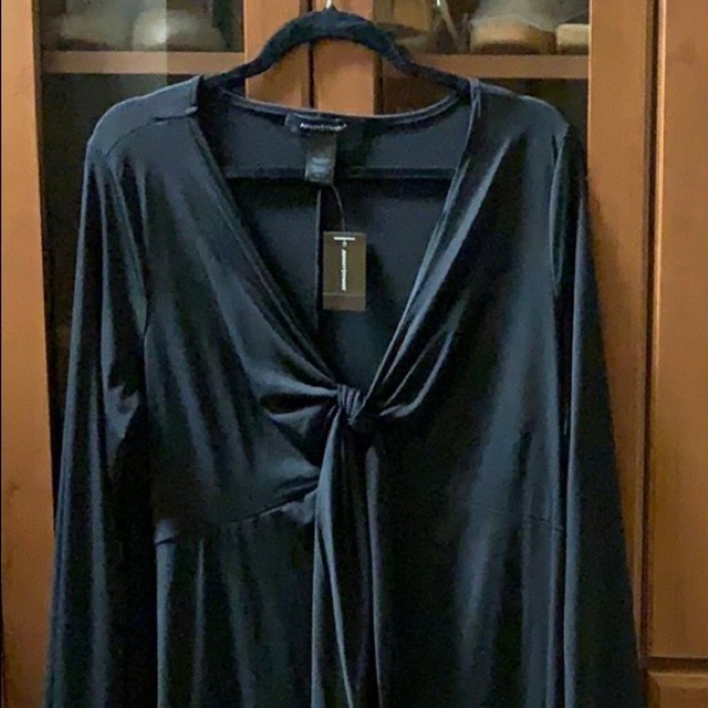 DEEP TIE FRONT FIT AND FLARE DRESS